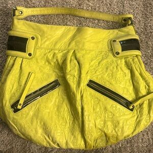 L.A.M.B Gwen Stefani Lime Ultraviolet Leather Shoulder Bag With Dual Zippers